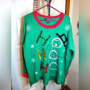 United States Sweater 1X snowman with top hat green unisex